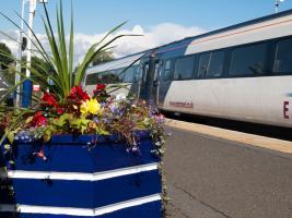 Flowers on the northbound platform at Kirkcaldy Railway Station